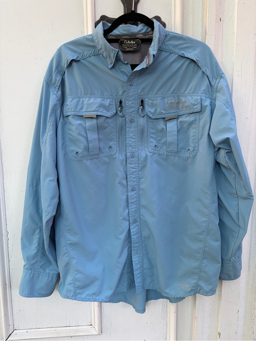 Cabelas Men's Blue Vented Button Down LS Fishing Hiking Outdoor Shirt Lg EUC
